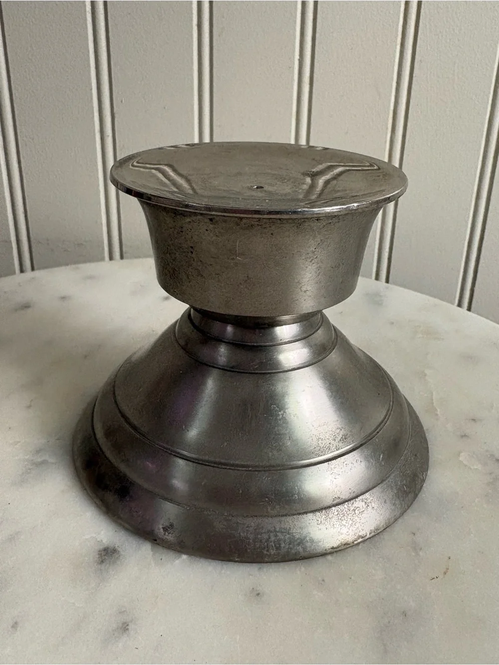 Vintage Pillar Candle Holder Base Brushed Metal Finish 3” Width Farmhouse VTG